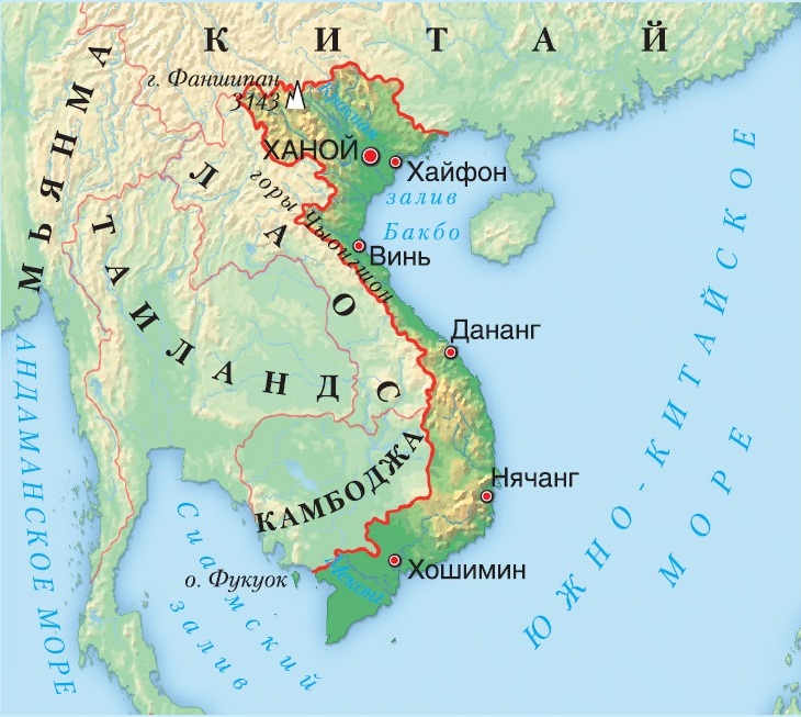 Вьетнам карта мира географическая